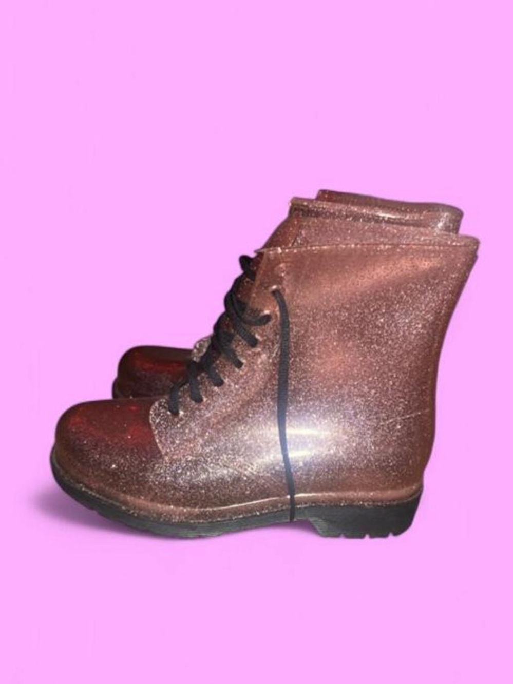 Women's Pink translucent Glitter Lace-Up Boots